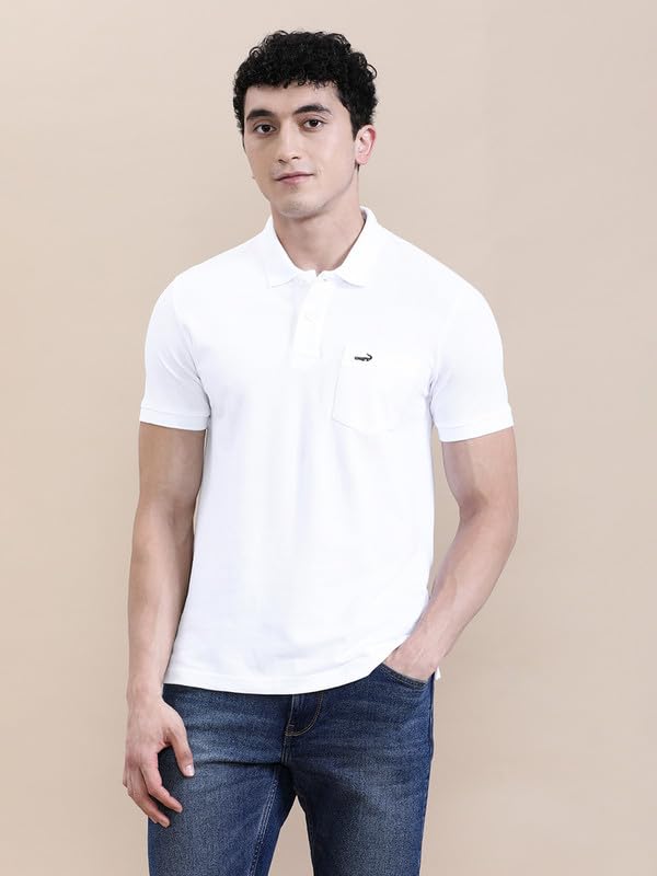 Image of CROCODILE Men's Solid Casual Wear T-Shirt | Polo Neck | Half Sleeves | Pull On | Regular
