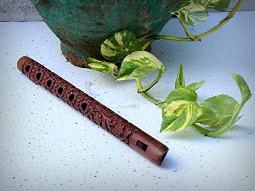 Image of Handmade Wooden Musical Flute (33x2.5x2 Cm) Elegant Brown Basuri For Shri Krishna Statue, Ideal Musician Premium Mouth Bansuri Instrument For Kanha Devotees And Music Enthusiasts