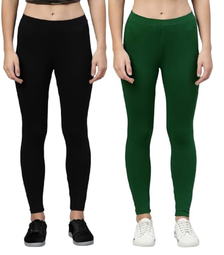 Image of ZAYANQA Combo of 2 Slim Fit Women /Girls Solid Stretchable Cotton Ankle Length Leggings with Ultrasoft Wide Elastic Waistband |Comfortable |Fashionwear|