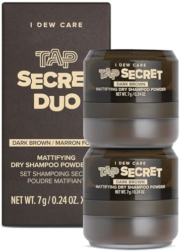 I DEW CARE Dry Shampoo Powder - Tap Secret Dark Brown Duo | With Betaine, Black Ginseng, Non-aerosol, Benzene-free, Mattifying Root Boost, No White Cast, Travel Size Dry Shampoo for Dark Hair