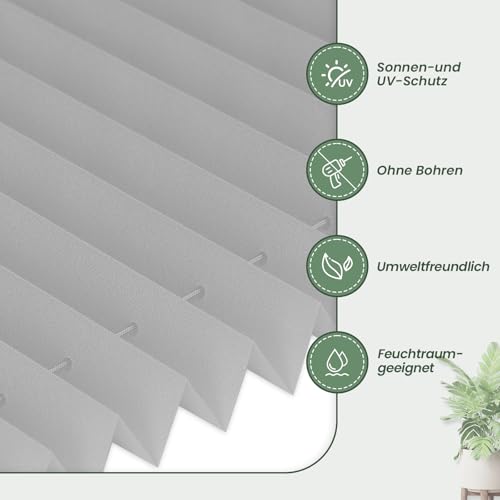 Zarnan Plissee Klemmfix Plisseerollo ohne Bohren Hellgrau 35x100cm(BxH),Faltrollo mit Klemmträger easyfix,Jalousie Sichtschutz und Sonnenschutz Rollo für Fenster & Tür