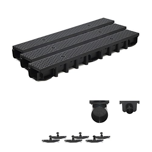 Preisvergleich Produktbild 3m Entwässerungsrinne für modulares System A15 98mm, komplett Stegrost Kunststoff, Schwarz Decor