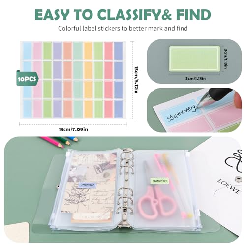 2Pcs A6 Transparent PVC Ringbuch mit 24 Klarsichthüllen und 400 Etikett, 6 Ring Weich A6 Ordner und Reißverschluss Mappe, Nachfüllbares Notizbuch Ringordner, Binder für Notebook Fotoalbum Scrapbooking