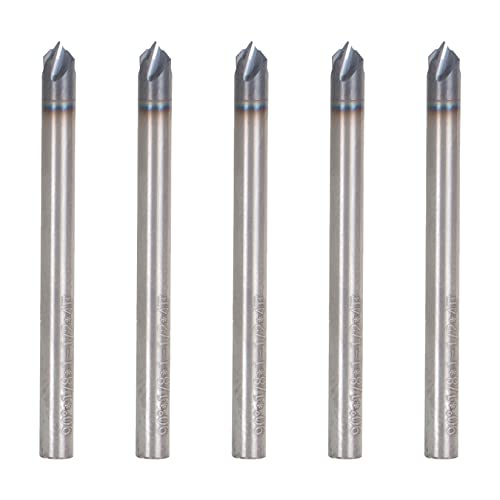 Image of findmall 5Pcs 1 /8 Inch Helix Carbide End Mill Tialn Coated 4 Flute 90 Degree Chamfer Angle Fit for Aluminum Cut Non-Ferrous Metal Upcut CNC Spiral Router Bit