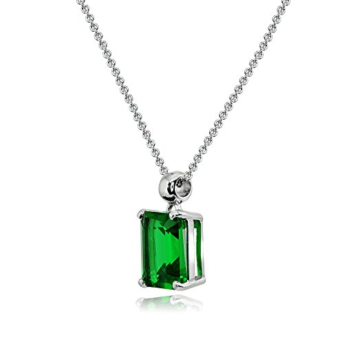 B. Brilliant Emerald Necklace For Women Sterling Silver Simulated Gemstone Octagon-Cut Solitaire Pendant For Grils Bridesmaids Fashion #TOP3