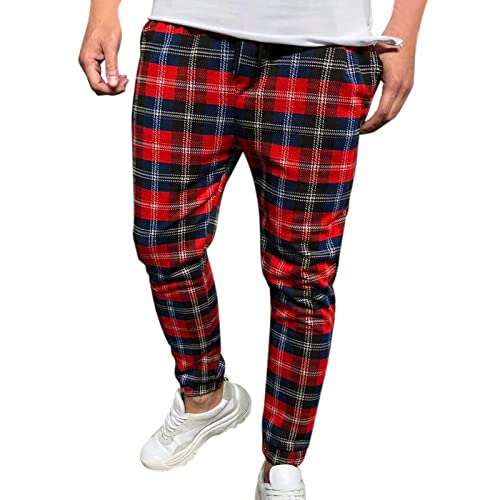 Foto von FASLOLSDP Herren Trekkinghose Karierte Outdoorhose Casual Mode Jogginghose Arbeitskleidung Männer Sporthose Fahrrad Outdoorhose Herbst und Winter Laufhose Sweatpants