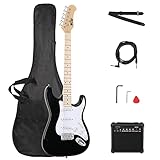 LEADZM E Gitarre Set, 39 Zoll Electric Guitar mit 20W Lautsprecher, Inklusive Gitarrentasche, Plektrum, Gurt, Verbindungskabel, Geeignet für Anfänger (Schwarz)