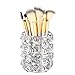 Feyarl Crystal Beads Makeup Brush Holder Silver Bling Handcrafted Comb Brush Pen Pencil Holder Pot Storage Cosmetic Tools Organizer Container Candle Holder (1pcs)