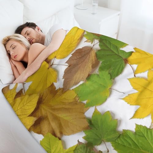 Couverture en flanelle douce imprimé feuilles plaid léger de canapé