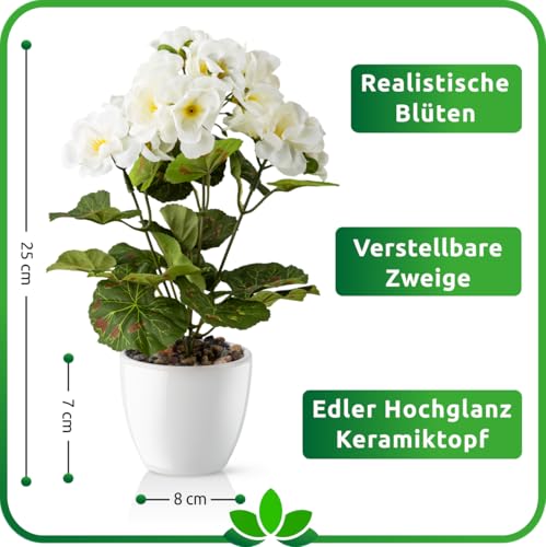 Geranios blancos artificiales PASCH para decoración de exterior e interior 5