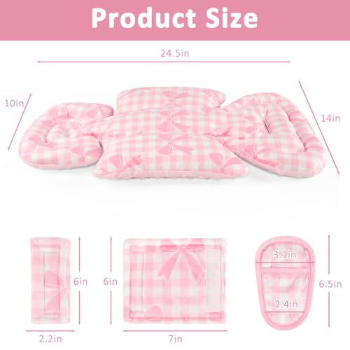 Image of DILIMI Infant Car Seat Insert, Baby Car Seat Head Support with 3 Strap Paddings, Soft Newborn Car Seat Cushion for Stroller, Swing, Bouncers, Pink Bow Plaid