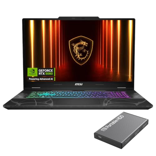 Image of msi Cyborg 17.3'' Gaming Laptop, RTX 5060, 16GB DDR5 RAM 2TB SSD+1TB HDD, Intel Core 5 Processor, 144HZ FHD, Cooler Boost 5, RGB Backlit KB, RJ 45, WiFi 6E, HDMI