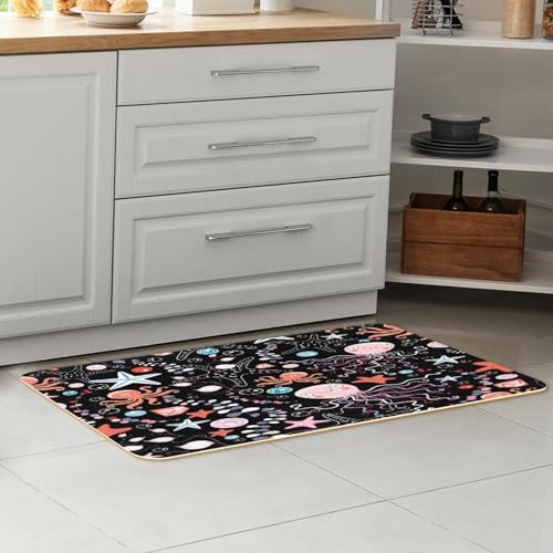 Tapis de cuisine吸水防滑2件套 乌贼海星图案走廊洗衣房地垫