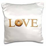 3dRose pc_180461_1 Love Bagels Typography Text Design Yummy Breakfast Brown Bread Food Pillow Case, 16' x 16'