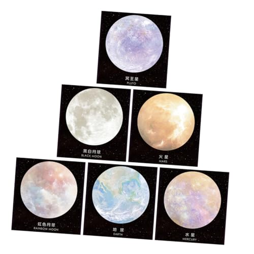 PEPLAYTAL 6個 星球シリーズ 丸型付箋 色 強粘着 自己粘着ステッカー かわいい惑星デザイン メモパッド 付箋 学校 オフィス用整理メモ