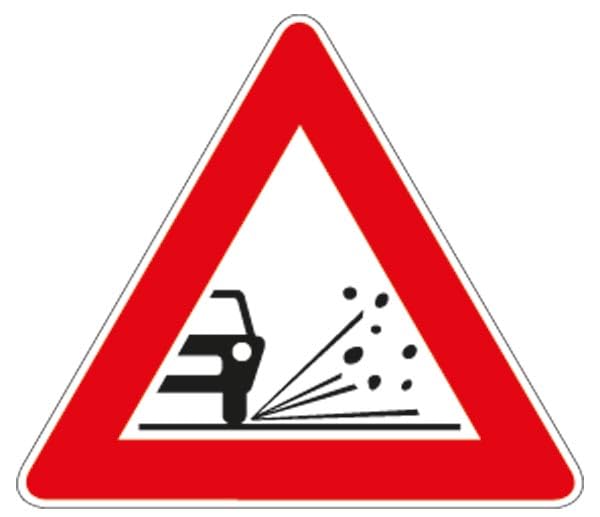 GLOBAL CARTELLO IN LAMIERA SCATOLATA TRIANGOLO lato 90cm - MATERIALE INSTABILE SULLA STRADA - SEGNALE CATARIFRAGENTE CLASSE 1 O 2 (a nido d'ape) (Classe 2)