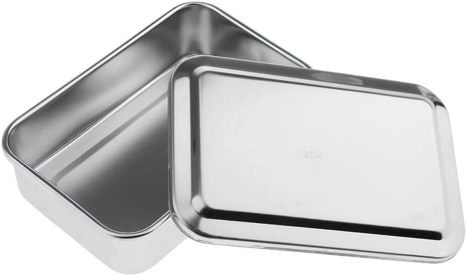 Stainless Steel Instrument Tray with Lid - -Iodophor Material for Dental and Piercing Tools - Organizer Box for Camping and Cutlery Storage - A