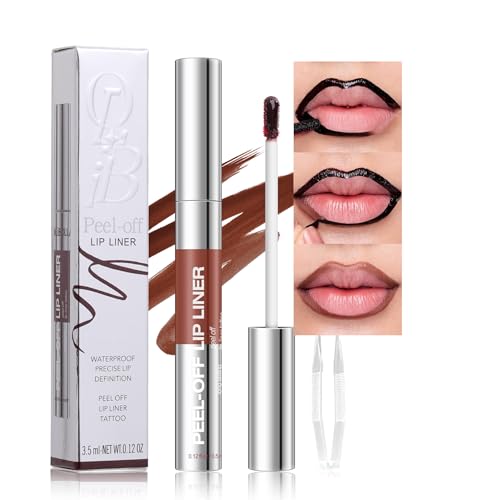 JUAAZIN Peel Off Lip Liner Tattoo with Tweezer Espresso Brown Matte Lip Stain Long Lasting Waterproof Transfer-Proof Lip Tint Liquid Lip Gloss Peel Off Masque for Women for All Skin Types 08#