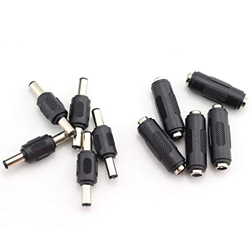 ToToT 10pcs 5.5x2.1mm DC Power Plug Connector CCTV DC Power Plug Adaptor (5pcs Male to Male + 5pcs Female to Female)