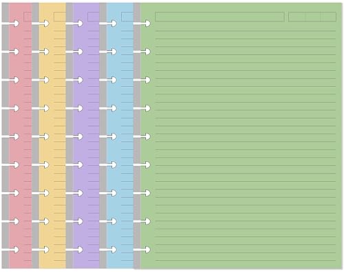 9-Disc Discbound 5 Colorful Line Paper Pre-punched Happy Planners Inserts, 100Sheets/200Pages Classic Size Line Loose-Leaf Paper, Per Color 20 Sheets, 7