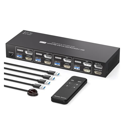 Evite cables sueltos con el conmutador KVM DisplayPort 8K de doble monitor para 4 PC