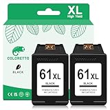  COLORETTO Lot de 2 cartouches d\'encre remanufacturées de remplacement pour HP 61XL 61 XL à Envy 4500 5530 5535 Deskjet 2540 1010 Officejet 4632 4634 Noir