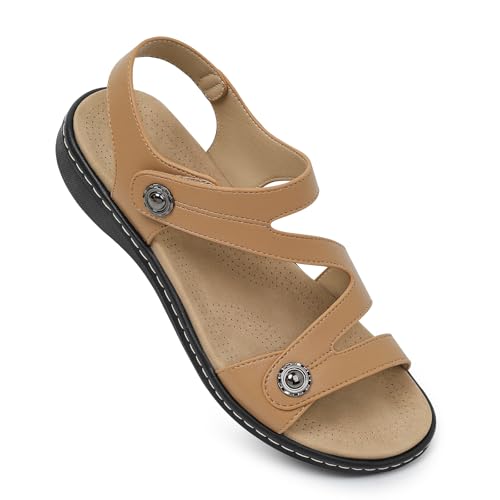 Goldnut Comfortable Strappy Beige Sandals For Women Dressy Arch Support 7 - image 1