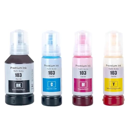 NexNova Ink for EPSON 103 for EcoTank Combo Set Full-Pack of 4 (Black Cyan Magenta Yellow) for L1110 L3110 L3111 L3150 L3151 L3156 L3160 L5190
