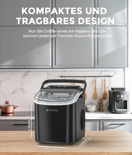 Bild 5 - ecozy Eiswürfelmaschine Klein, Selbstreinigende Ice Maker, 2 Eiswürfel Größen, 9 Würfel in 6 Minuten Fertig, 12 KG/24H Schaufel und Korb für Küche, Büro, Bar, Party