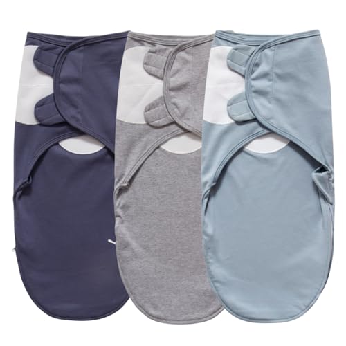Image of Little Tots Swaddle Blanket for Baby Girl Boy Easy Change Infant Wrap 2 or 3 Pack Adjustable Sleep Sack for Newborn Babies 0-3 Month (Blue Dark Blue Grey)