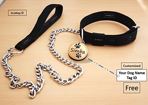 Kraftidy-Dog-Collar-and-Chain-Leash-with-Name-tag-id-Customized-for-Large-Medium-Dogs-Small-Puppies-Neck-Collar-Belt-and-Chain-Leash-with-Personalized-Dog-Name-Black-Medium