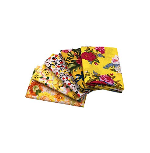 RayLineDo 5X Different Pattern Yellow 100% Cotton Poplin Fabric Fat Quarter Bundle 46 x 56cm (Appox 18