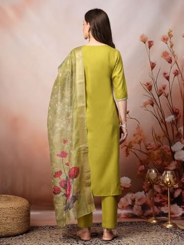 Image of Stylum Women's Embroidered Cotton Blend Straight Kurta Pant with Dupatta