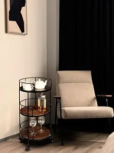 Renaissance Krafts 3-Tier Round Bar Serving Cart : A Stylish Addition for Hotels, Creative Restaurants, and Catering Events - 15L x 15B x 28H Inches