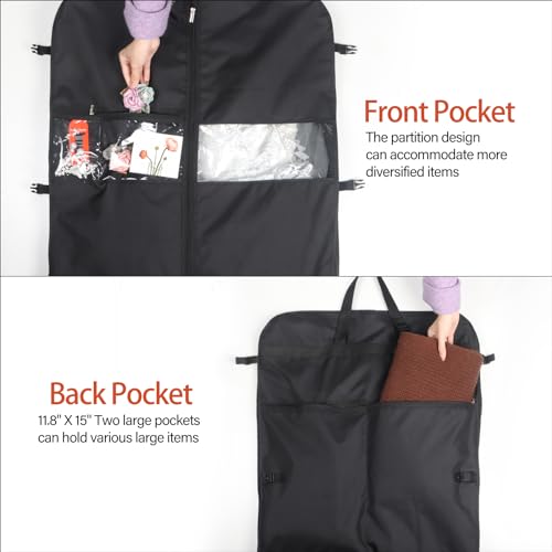 Syeeiex Wedding Dress Bag Long Dress Bag Cover 72 Inch Garment Bag Clothes Cover with 4 Large Pockets and PVC Transparent Window for Wedding and Feast 1 Pack - Image 4