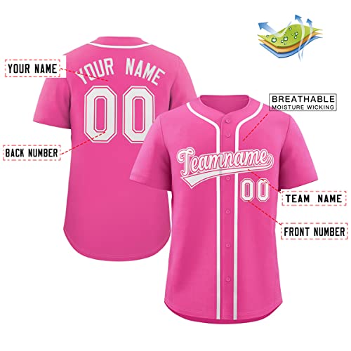 Kxk Custom Baseball Jersey - Adult V-Neck Button-Down Shirt, Personalized Name & Number, Athletic Fit (Pink&White-28) #TOP1