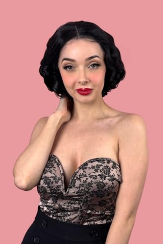 Perruque vintage pin-up noire Halle #1b lace front haute qualité esthétique