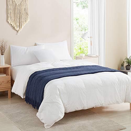 BOURINA Throw Blanket Textured Solid Soft Sofa Throw Bed Runner Couch Cover Knitted Decorative Blanket Bed Runner,50"x90" Navy