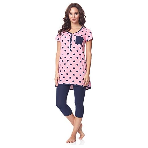 Be Mammy Pigiama a Manica Corta Funzione Allattamento BE20-177(Rosa-Cuori-Blu Marino, S)