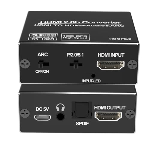 HDMI Audio Extractor, 4K@60Hz HDMI ARC Audio Extractor Splitter, TV to Optical Toslink SPDIF & 3.5mm Stereo Output, Supports HDCP 2.2 DTS 5.1 for Soundbar, Home Theater PS5/PS4/PS3/Blu-ray/HDTV