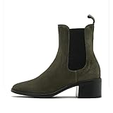 RYŁKO - Damen Stiefeletten aus Veloursleder, mit Niedrigem Absatz, Fleecefutter, Fleece-isolierte Schuhe, 4WY69 - Khaki, Größe 36