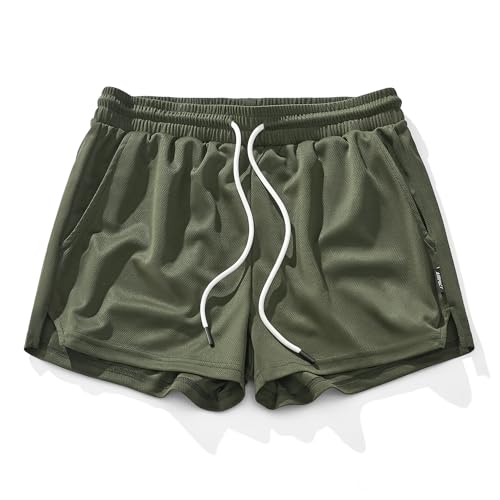 AIMPACT Men's Gym Workout Shorts Mesh Lightweight Bodybuilding Shorts Training Running Sports Jogger with Pockets（OliveGreen XL）