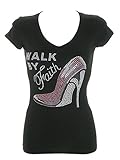 Women's Walk by Faith Rhinestone Bling T-Shirts Black