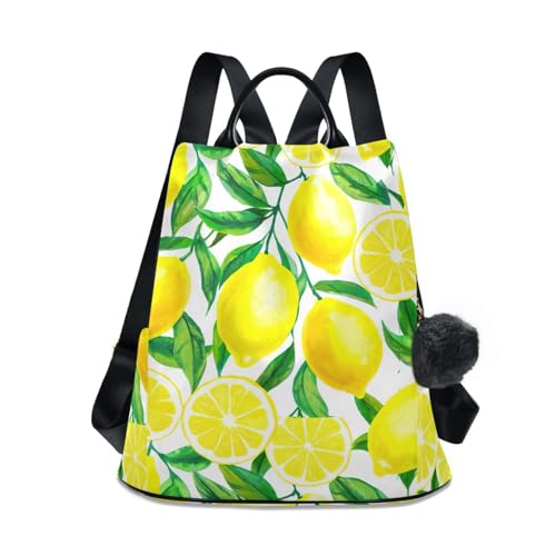 Sac à dos antivol imprimé citrons jaunes pour femme avec poches