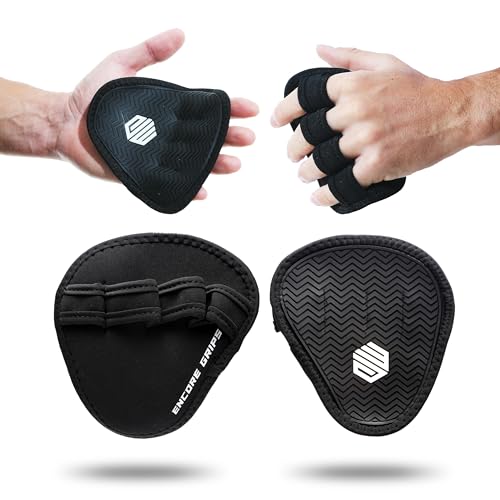Encore Grips Griffpolster Kraftsport – Griffhilfen & Grip Pads mit Gummi-Antirutschmatte und Neopren | 1 Paar Rutschfester Handschutz für Fitness & Krafttraining (Schwarz)
