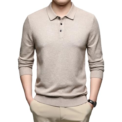 Dcvmvmn Men Winter Soft Knitwear Turn-Down Collar Pullover Sweater Casual Solid Jumper Coffee