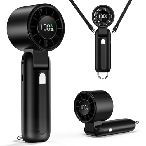 Iueioa Handheld Portable Fan,4-in-1 160° Foldable 6-Speed (1-100) Mini Fan,5000mAh,USB Rechargeable,7-Blade High-Speed Cooling, LED Display,for Outdoor/Travelling/Home/Office (Black)