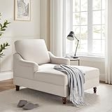VANOMi Chaise Lounge Chair Indoor with Adjustable Backrest, Upholstered Sofa Bed with Thick Cushion and Armrests, Modern Leisure Recliner Chair for Living Room, Bedroom, Office, Beige White