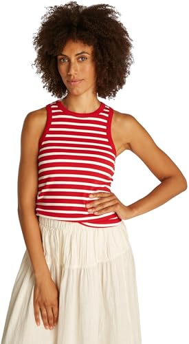 Tommy Hilfiger Damen Top Slim Rib Tank Top mit Stretch, Mehrfarbig (Primary Red/Ecru STP), L – Ansicht 1