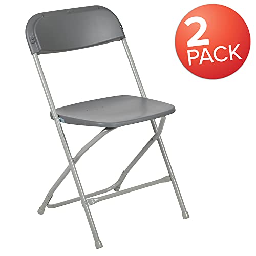 Image of Flash Furniture Hercules Series Plastic Folding Chair - Grey - 2 Pack 650LB Weight Capacity Comfortable Event Chair-Lightweight Folding Chair